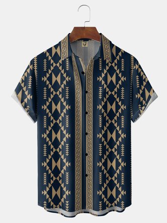 Moisture Wicking Abstract Geometry Ethnic Style Print Chest Pocket Hawaiian Shirt