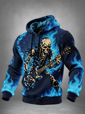Guitar Skull Kangaroo Pocket Hoodie Sweatshirt