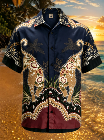 Moisture Wicking Leopard Print Chest Pocket Hawaiian Shirt