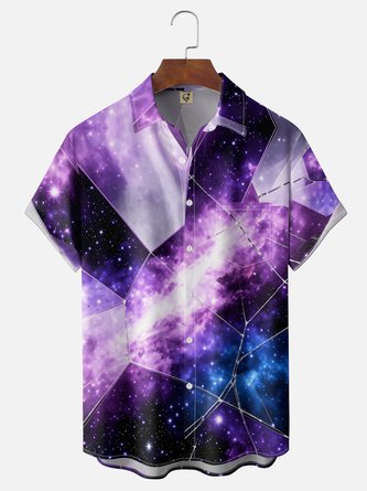 Moisture Wicking Gradient 3D Abstract Geometric Crack Print Chest Pocket Hawaiian Shirt