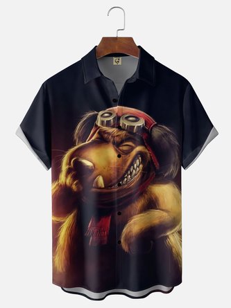 Moisture Wicking Gradient Wacky Races Muttley Snickering Chest Pocket Hawaiian Shirt
