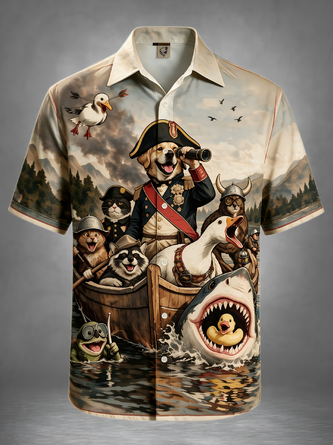 Moisture Wicking Animals Chest Pocket Hawaiian Shirt