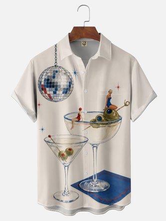 Moisture Wicking Gradient Medieval Cocktail Poster Print Chest Pocket Hawaiian Shirt