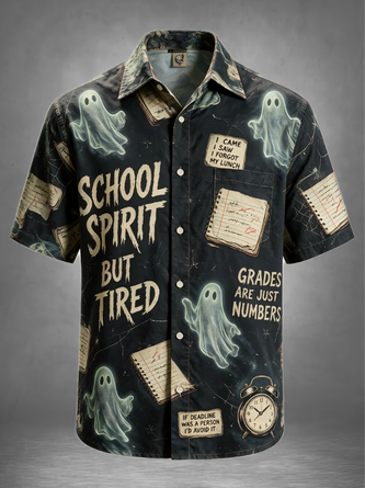Moisture Wicking Back To School Season Halloween Chest Pocket Hawaiian Shirt