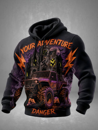 Halloween Car Text Letters Lightning Kangaroo Pocket Hoodie Sweatshirt