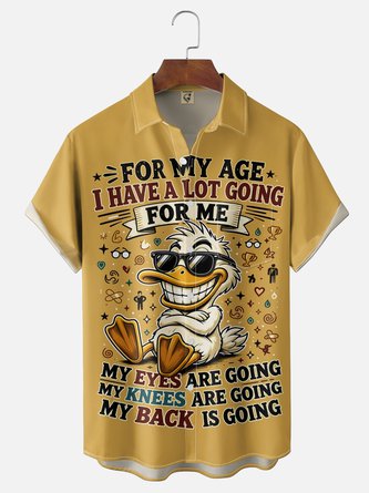 Moisture Wicking Fun Duck Slogan Chest Pocket Hawaiian Shirt
