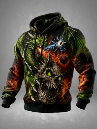 Dragon Demon Skull Fire Lightning Kangaroo Pocket Hoodie Sweatshirt