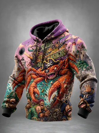 Giant Crab Pirate Castle Kangaroo Pocket Hoodie Sweatshirt