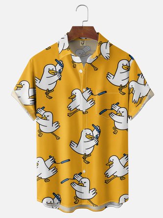 Moisture Wicking Fun Kung Fu Nunchaku Seagull Chest Pocket Hawaiian Shirt