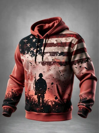 American Flag Soldier Kangaroo Pocket Hoodie Sweatshirt