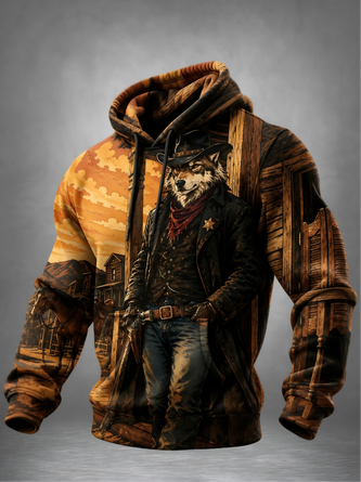 Cowboy Wolf Kangaroo Pocket Hoodie Sweatshirt