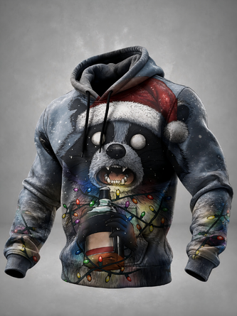 Christmas Raccoon Christmas Hat Bottle Kangaroo Pocket Hoodie Sweatshirt
