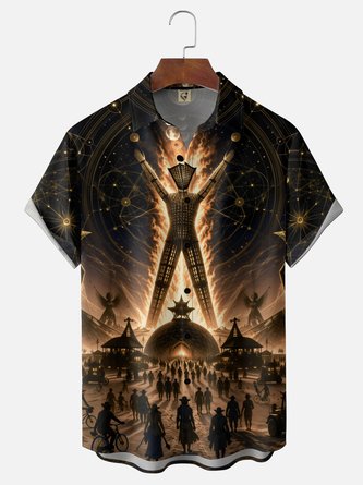 Moisture Wicking Burning Man Architecture Flame Chest Pocket Hawaiian Shirt
