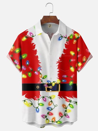 Moisture Wicking Gradient Christmas Lights Chest Pocket Hawaiian Ugly Shirt