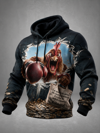 Chicken Letters Boxing Gloves Coins Kangaroo Pocket Hoodie Sweatshirt