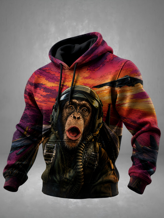 Aviator Chimp Fighter Jet Sunset Kangaroo Pocket Hoodie Sweatshirt