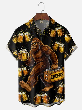 Moisture Wicking Gradient Oktoberfest Bigfoot Beer Chest Pocket Hawaiian Shirt