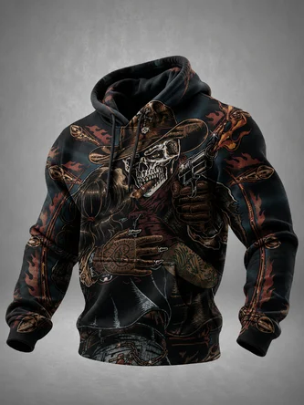 Cowboy Skull Kangaroo Pocket Hoodie Sweatshirt