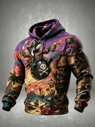 Shark Pirate Tropical Island Crab Octopus Kangaroo Pocket Hoodie Sweatshirt