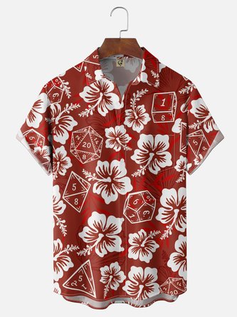 Moisture Wicking Tropical Plant Hibiscus Geometric Gradient Print Chest Pocket Hawaiian Shirt