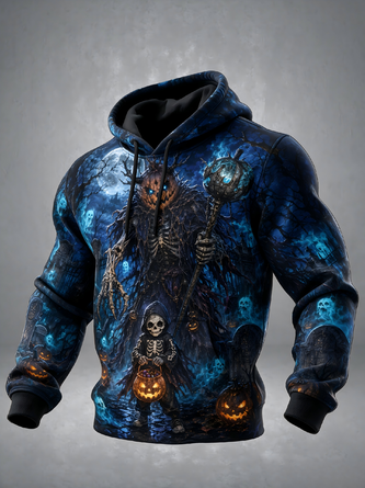 Halloween Skull Pumpkin Kangaroo Pocket Hoodie Sweatshirt