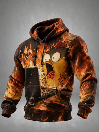 Funny Screaming Chicken Computer Flame Kangaroo Pocket Hoodie Sweatshirt