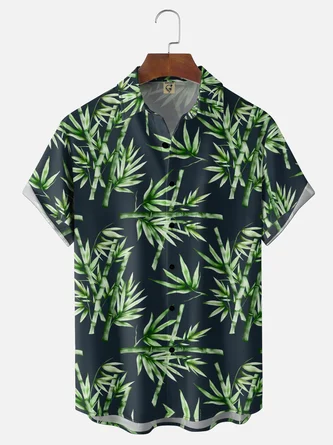 Moisture Wicking Gradient Japanese Style Bamboo Print Chest Pocket Hawaiian Shirt
