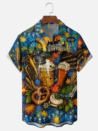 Moisture Wicking Oktoberfest Beer Festival Chest Pocket Hawaiian Shirt