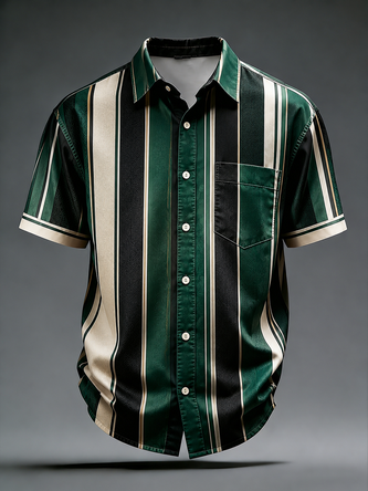 Moisture Wicking Abstract Geometric Line Art Chest Pocket Casual Shirt