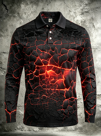 Moisture Wicking Gradient 3D Abstract Karst Crack Print Long Sleeve Hawaiian Golf Polo