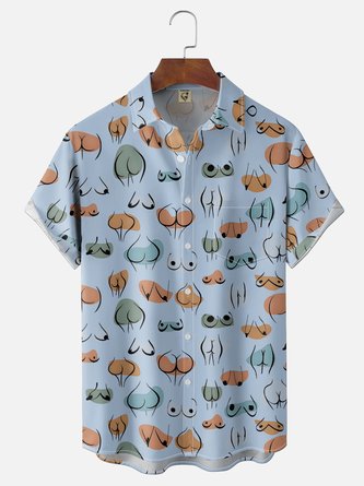 Moisture Wicking Artistic Body Print Chest Pocket Hawaiian Shirt