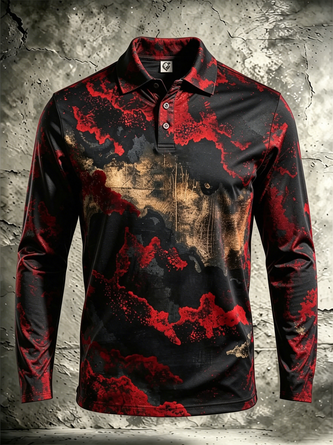 Moisture Wicking Gradient 3D Abstract Geometric Long Sleeve Hawaiian Golf Polo