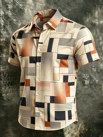 Moisture Wicking Abstract Geometric Line Art Chest Pocket Hawaiian Shirt