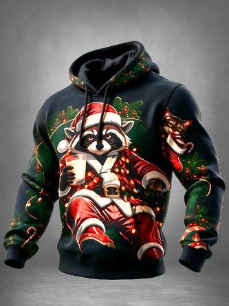 Christmas Raccoon Christmas Outfit Kangaroo Pocket Hoodie Sweatshirt