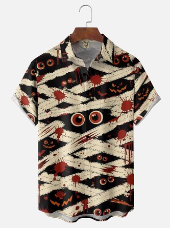 Moisture Wicking Halloween Mummy Pumpkin Print Hawaiian Shirt
