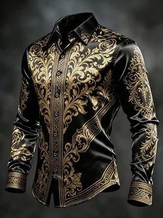 Breathable Silk Satin Floral Print Chest Pocket Long Sleeve Casual Shirt