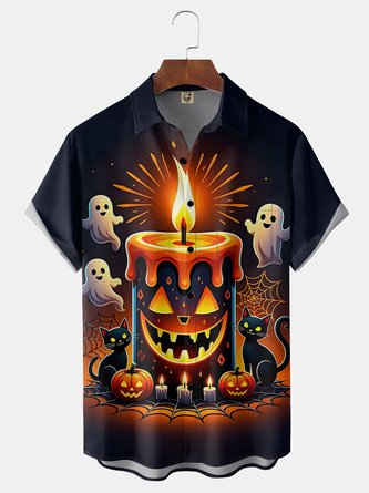 Moisture wicking Halloween Ghost Candle Grimace Chest Pocket Casual Shirt