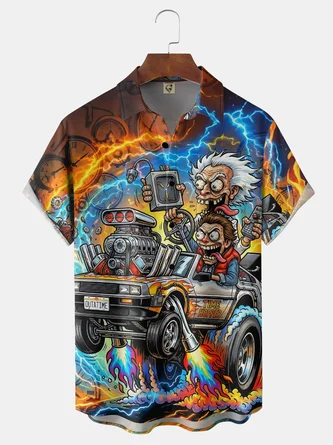 Moisture wicking Art Cartoon Chest Pocket Casual Shirt