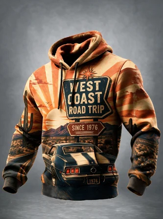 West Coast Road Trip Since 1976 Vintage Muscle Car Kangaroo Pocket Hoodie Sweatshirt
