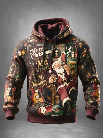 Christmas Santa Claus Letters Christmas Decorations Guitar Kangaroo Pocket Hoodie Sweatshirt