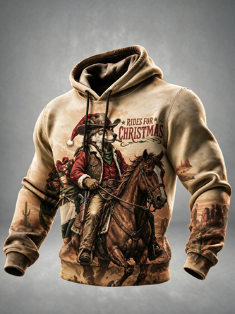 Christmas Western Style Wolf Horse Kangaroo Pocket Hoodie Sweatshirt
