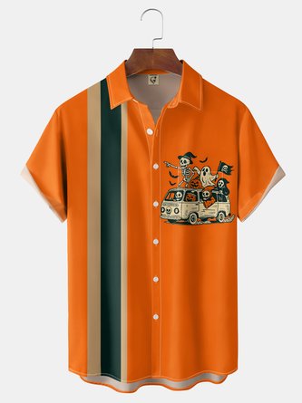 Moisture wicking Halloween Ghost Chest Pocket Bowling Shirt