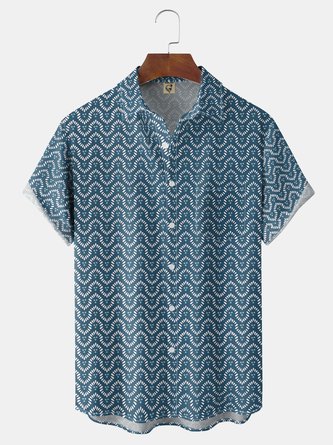 Moisture wicking Geometric Floral Chest Pocket Casual Shirt