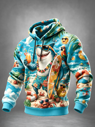 Beach Party Sharks Duck Crabs Cocktails Tropical Kangaroo Pocket Hoodie Sweatshirt