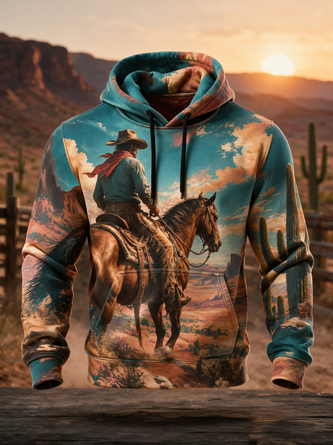 Cowboy Horse Kangaroo Pocket Hoodie Sweatshirt