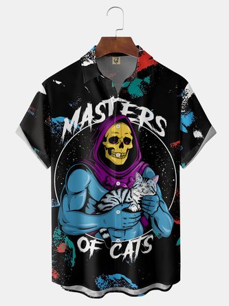 X Contatoeoli Studio Moisture wicking Cartoon Skull Chest Pocket Casual Shirt