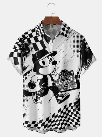 X Contatoeoli Studio Moisture wicking Cartoon Music Chest Pocket Casual Shirt