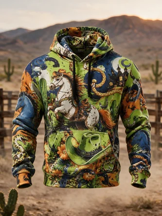 Cowboy Hat Horse Kangaroo Pocket Hoodie Sweatshirt