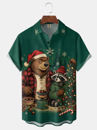 Moisture Wicking Bear Raccoon Chest Pocket Christmas Shirt