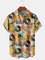 Mens Music Print Lapel Loose Chest Pocket Short Sleeve Hawaiian Shirts